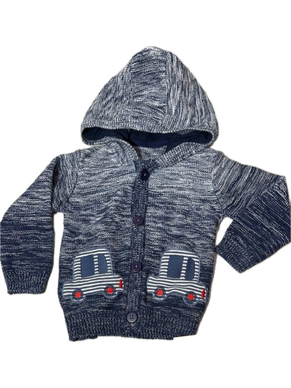 George Baby 9-12m NWT car blue variegated cardigan sweater jacket hooded UK